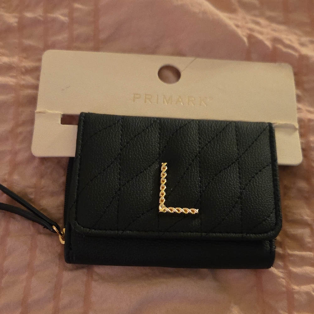 Primark Black Quilted Wallet with Gold Accent